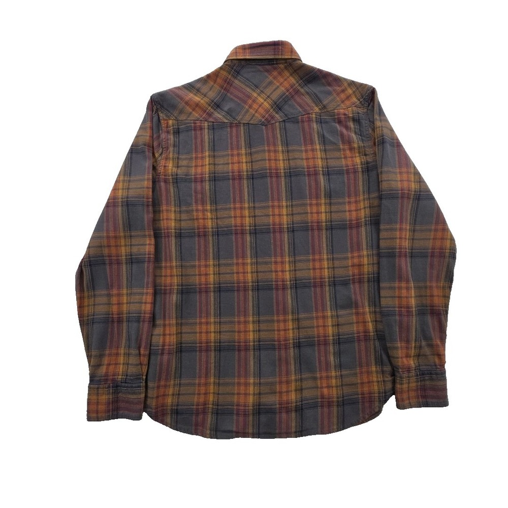 Lucky Brand Shirt Men's L Orange Gray Grey Plaid Saturday Stretch Snap Buttons - Picture 2 of 16